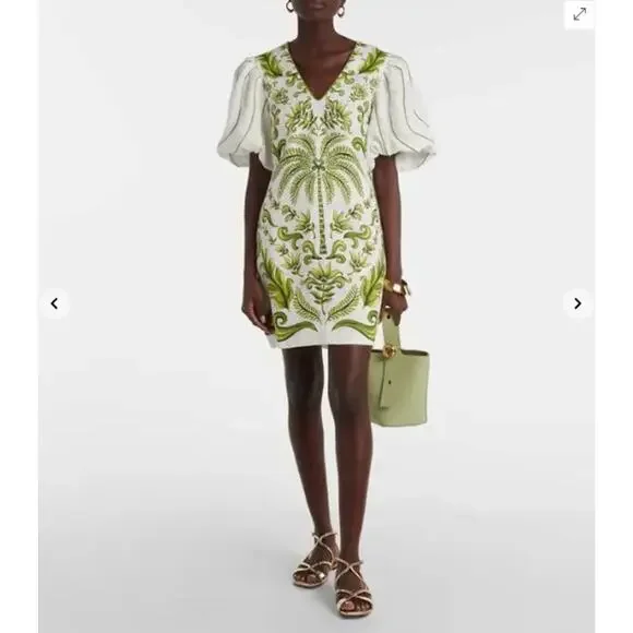 Farm Rio Dress Womens Small Milani Printed Linen Mini Tropical Boho Chic Playful - Picture 1 of 15